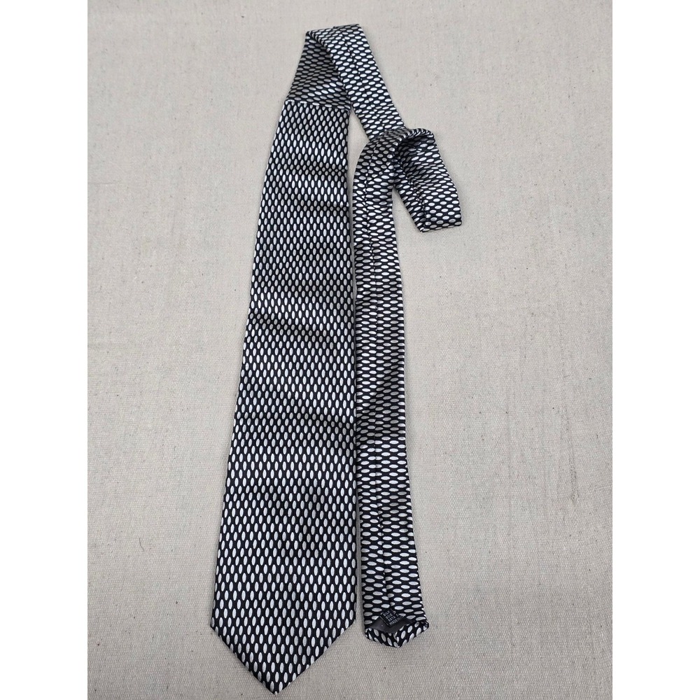 Bachrach Mens Silk‎ Necktie Black White Geometric Oval Pattern Made in Italy